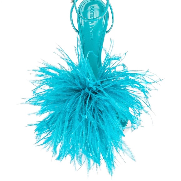 Bottega Veneta Dot feather-trimmed Leather Sandals in Blue - Picture 3 of 7